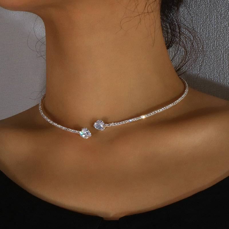 Fashion Jewelry Rhinestone Heart Collar Choker Necklace For Women